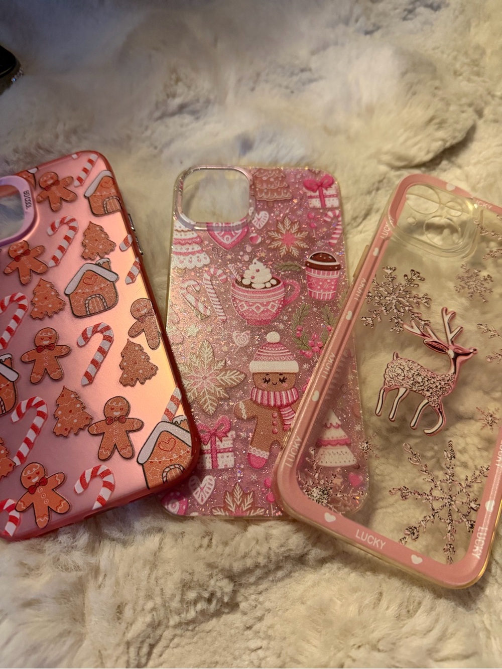 SHEIN Pink Holiday Gingerbread & Reindeer iPhone 15 plus  Case Trio